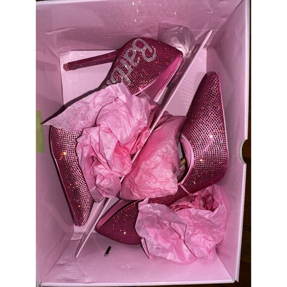 Barbie X Aldo Pink Crystal High Heel Pumps Size 9 Sexy Bling Doll Sparkle Shoes - Picture 7 of 14